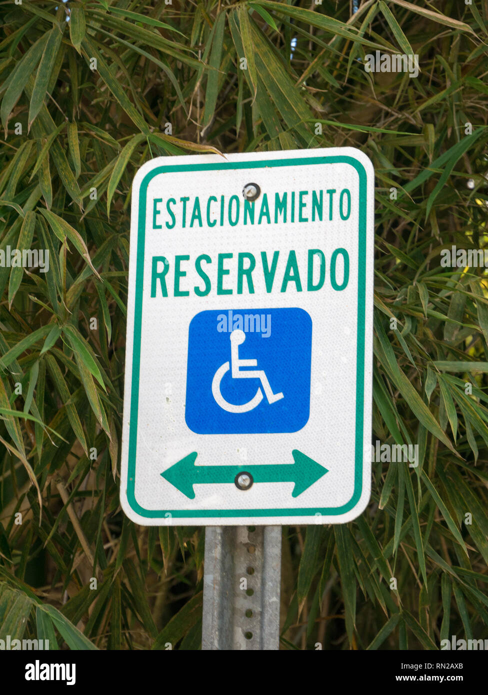 "Disabled parking sign only" in Spanish language. Puerto Rico, USA