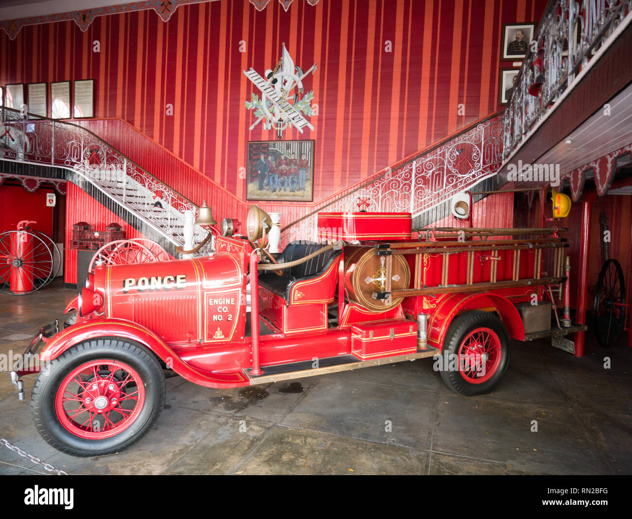 Ponce, Puerto Rico. December 31, 2018. The Parque de Bombas is a historic (1882) firehouse building in Ponce, Puerto Rico. Stock Photo