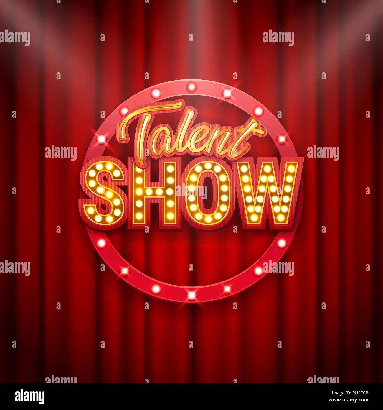 Talent show banner, poster, gold inscription on red curtain Stock Regarding Talent Show Flyer Template