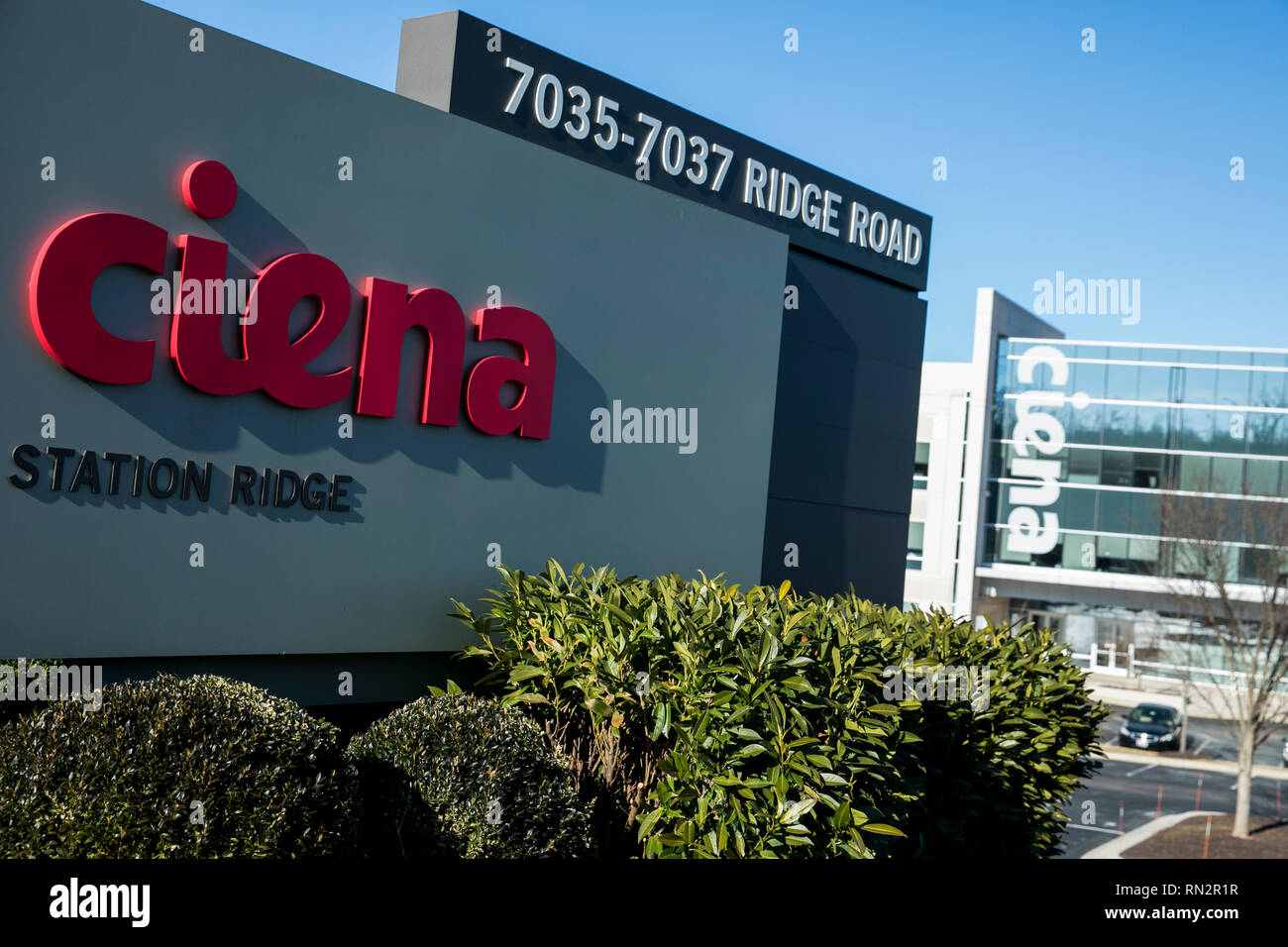A logo sign outside of the headquarters of the Ciena Corporation in