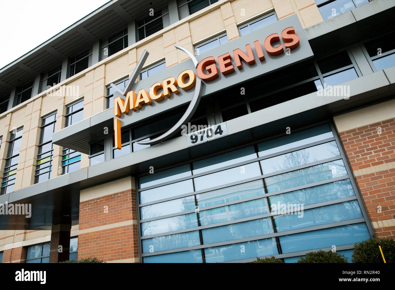 A logo sign outside of the headquarters of MacroGenics in Rockville