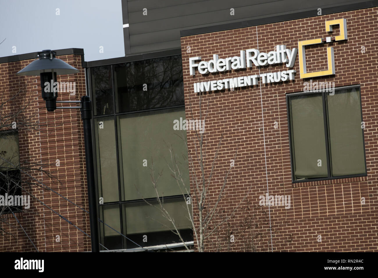 A logo sign outside of the headquarters of Federal Realty Investment Trust in Rockville, Maryland on February 10, 2019. Stock Photo