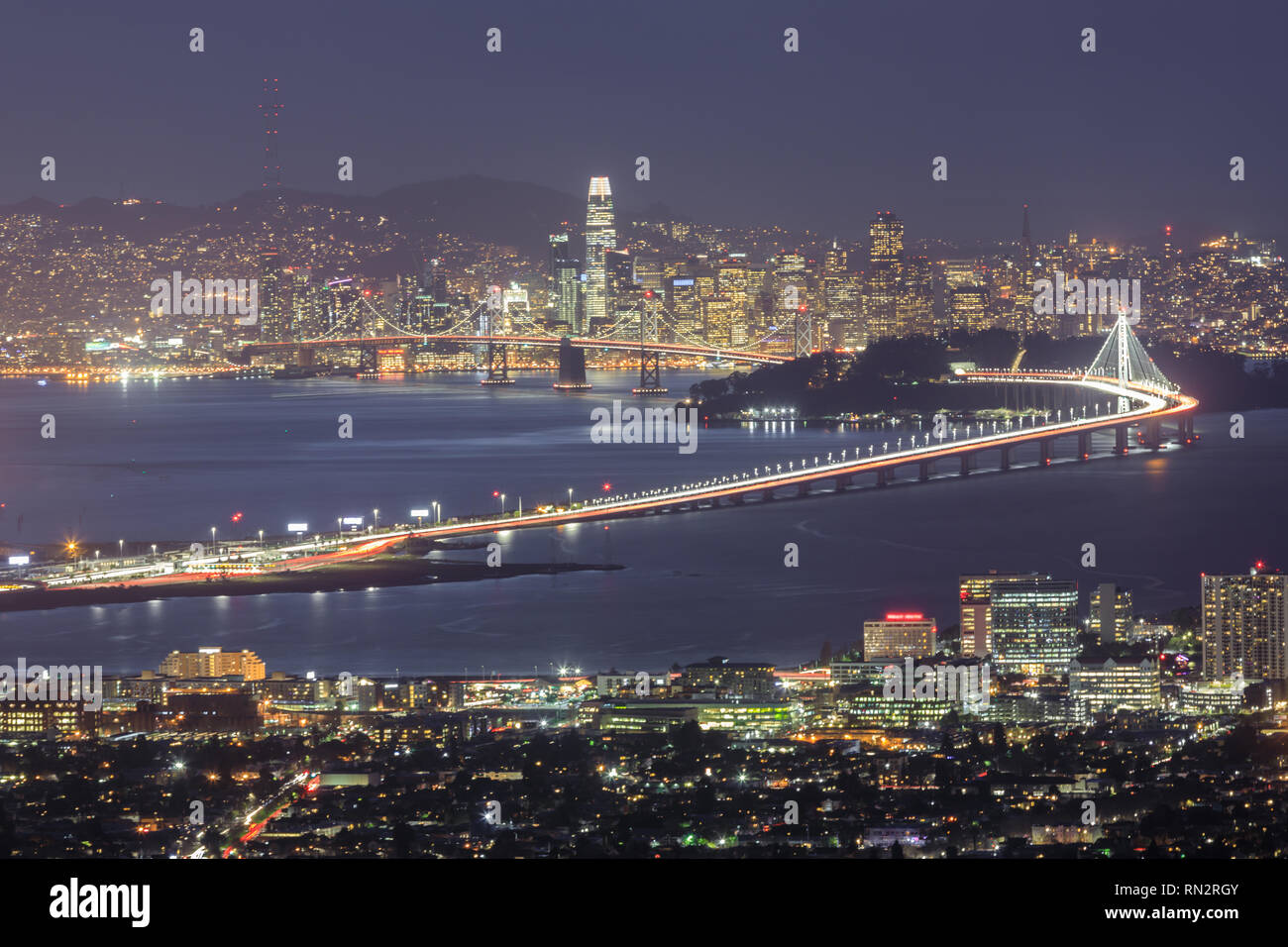 Winter evening views of Berkeley and San Francisco Waterfronts. Stock Photo