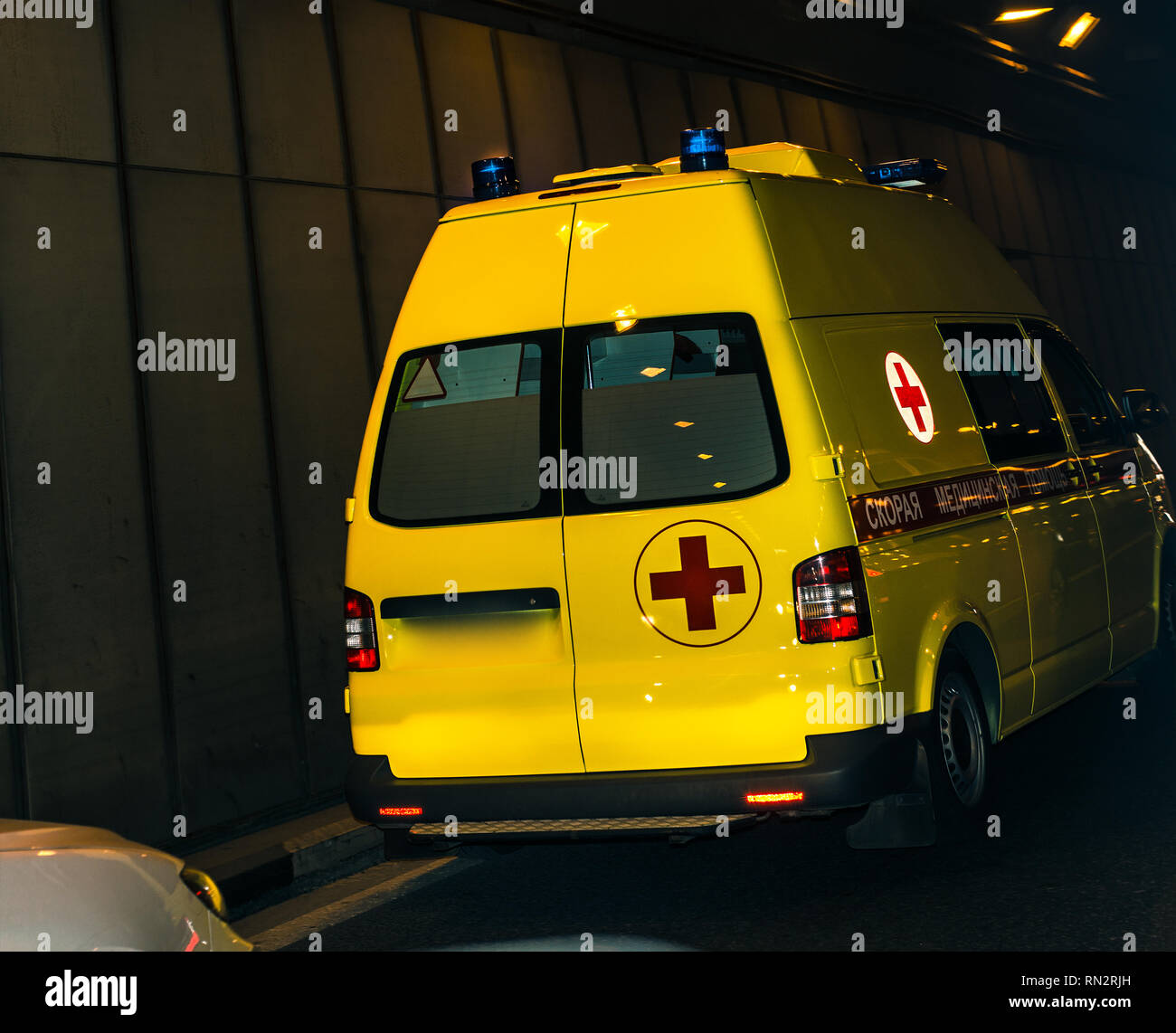 ambulance van in tunnel Stock Photo