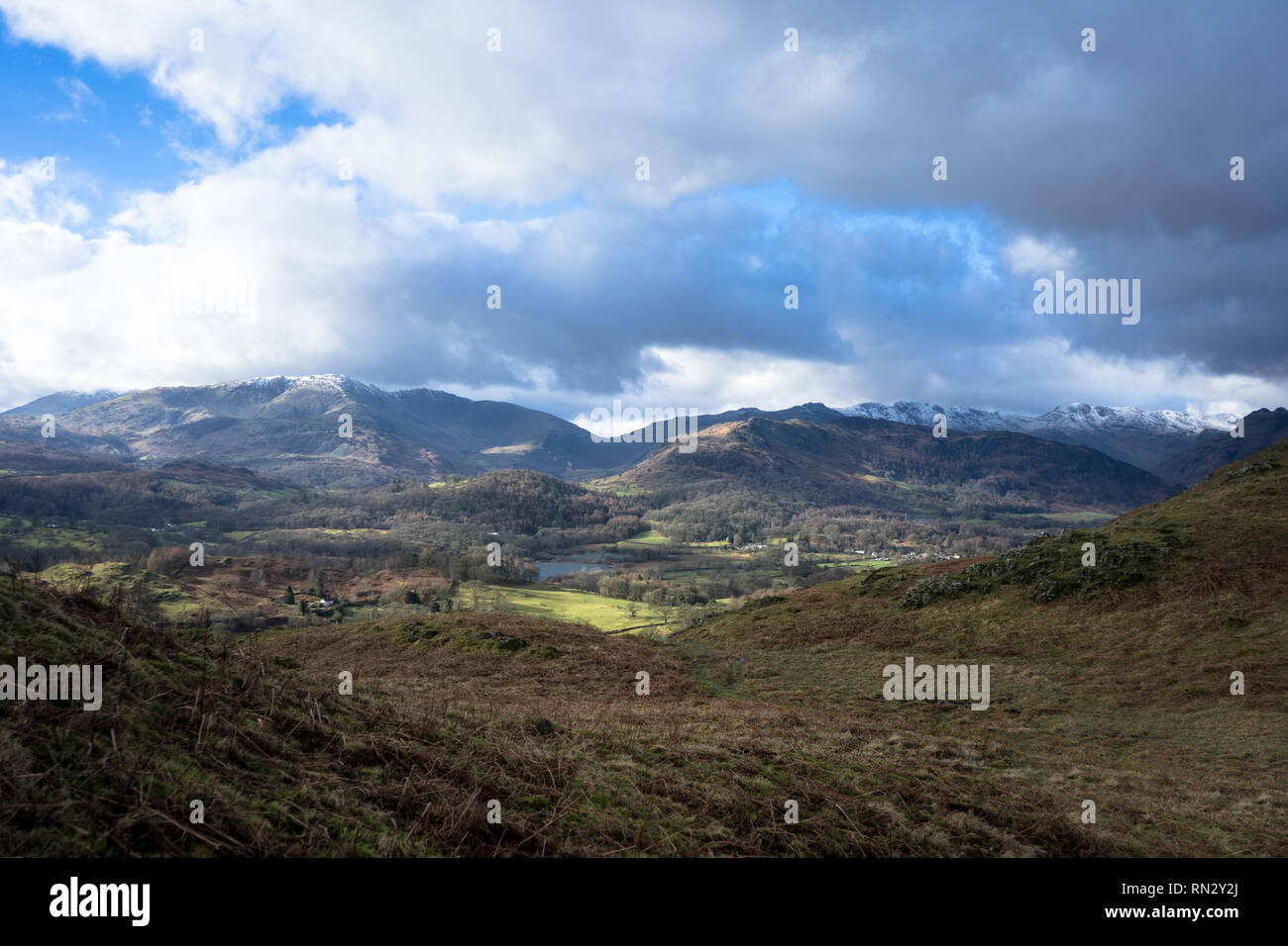 View from Loughrigg fell, Ambleside, Lake District, UK - Beautiful , natural landscape Stock Photo