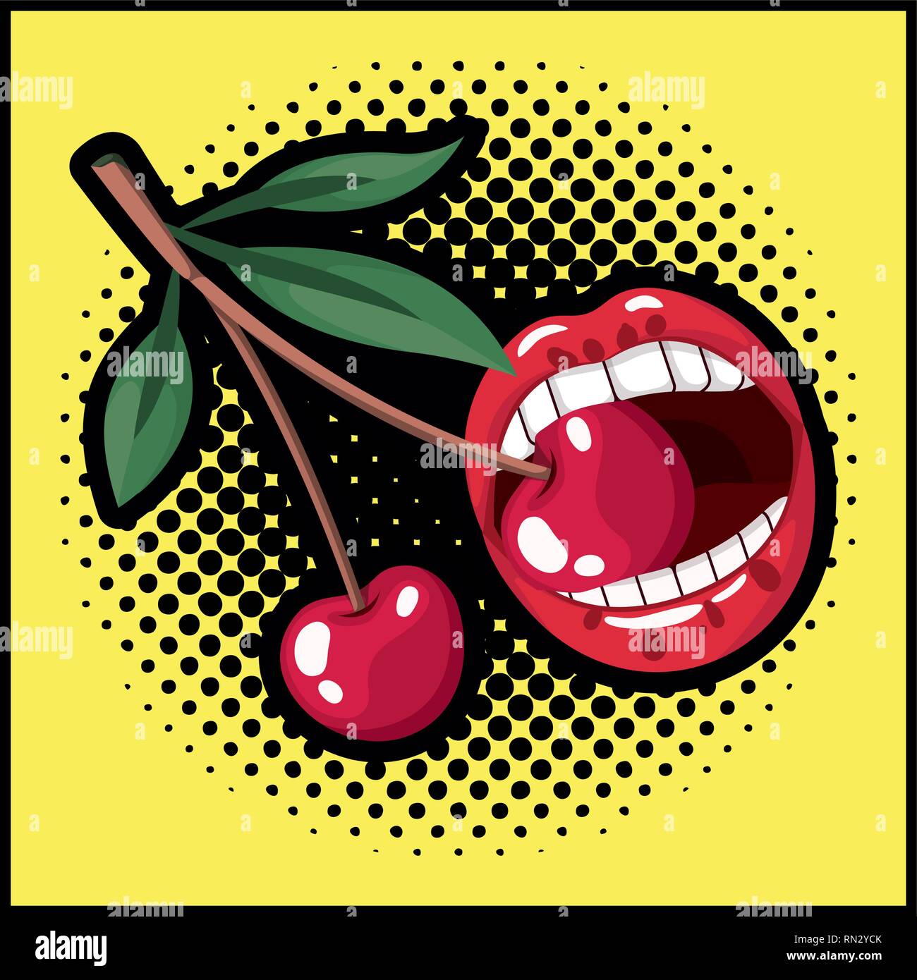 mouth eating cherry fruit pop art style Stock Vector Image & Art - Alamy