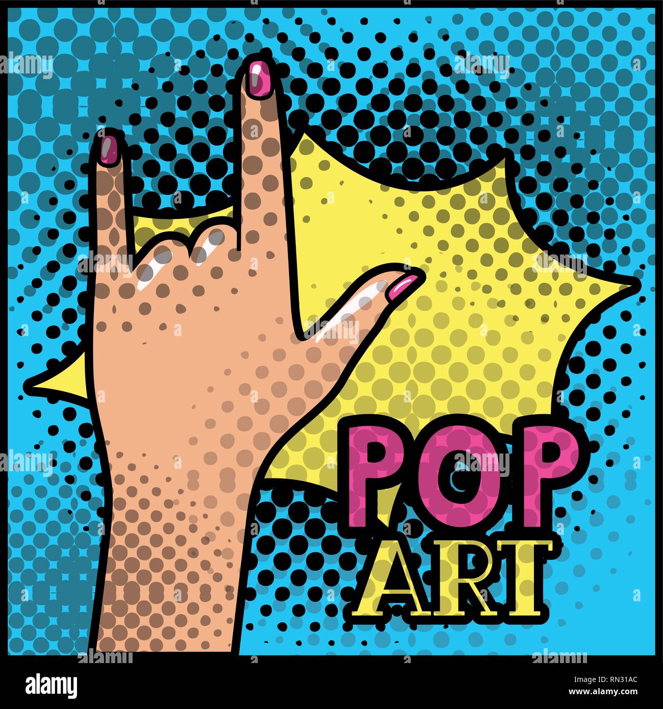 hand human expressing rock and roll pop art Stock Vector