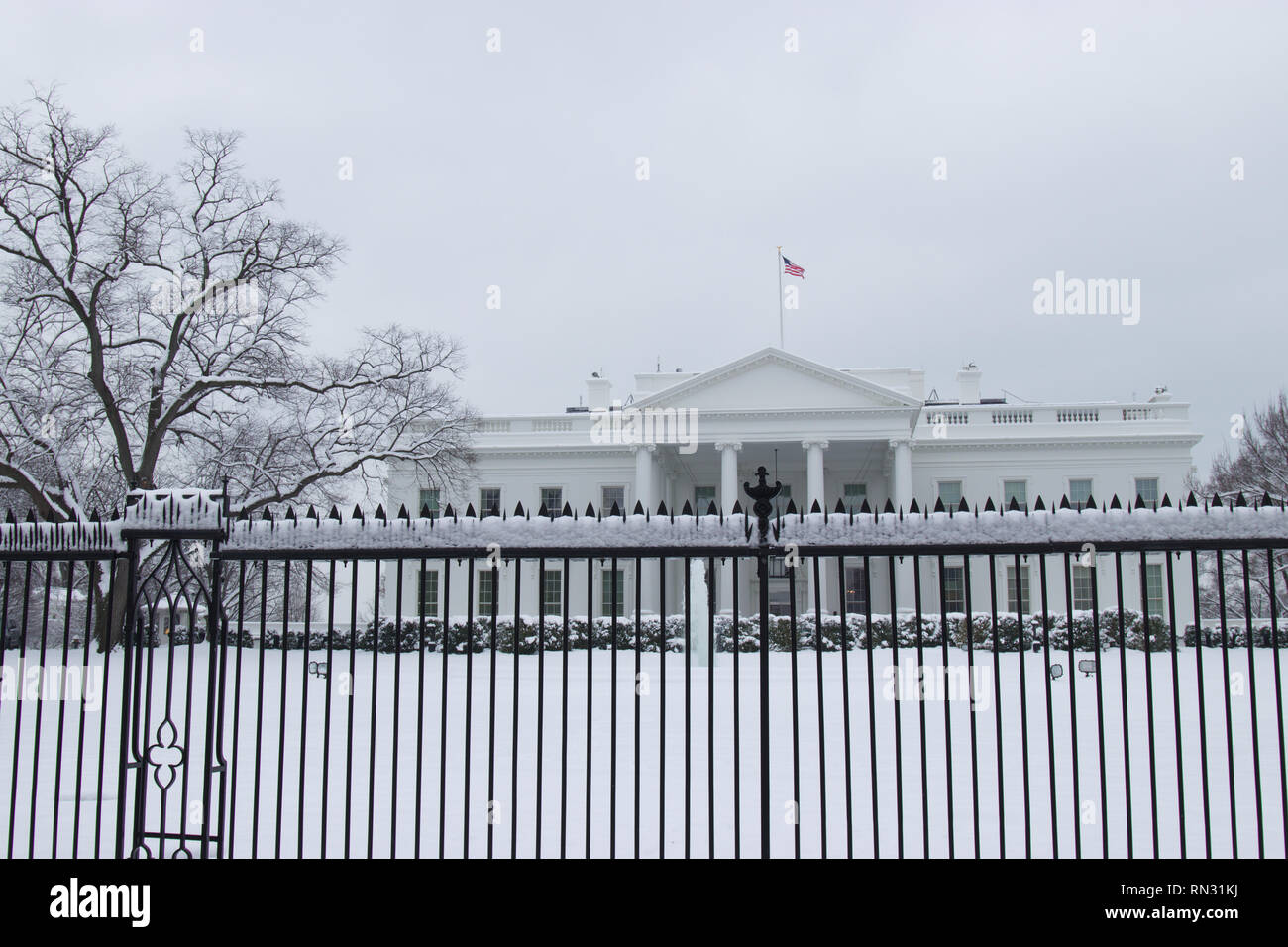 White House USA  View from Lafayette Park Winter Stock Photo