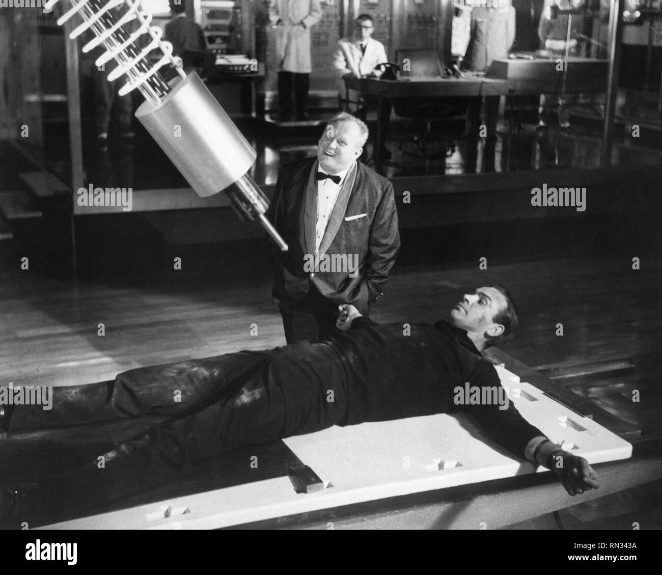 GERT FROBE as Goldfinger and SEAN CONNERY as James Bond ...