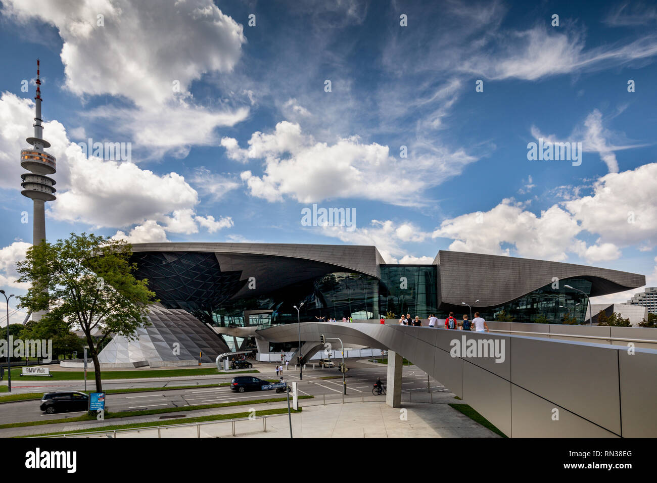 BMW Welt building & BMW headquarters, Munich. BMW Welt is a big showroom where cars of the BMW group (BMW, Mini and Rolls Royce) are on display. Stock Photo