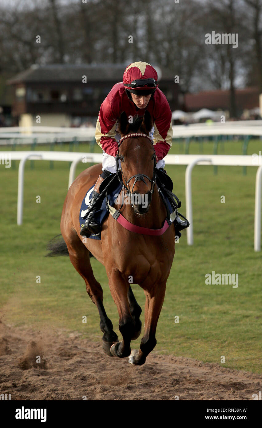 The Two Amigos ridden by Matt Griffiths during the William Hill Grand National Trial Handicap Steeple Chase during the William Hill Grand National Trial day at Haydock Racecourse. Stock Photo