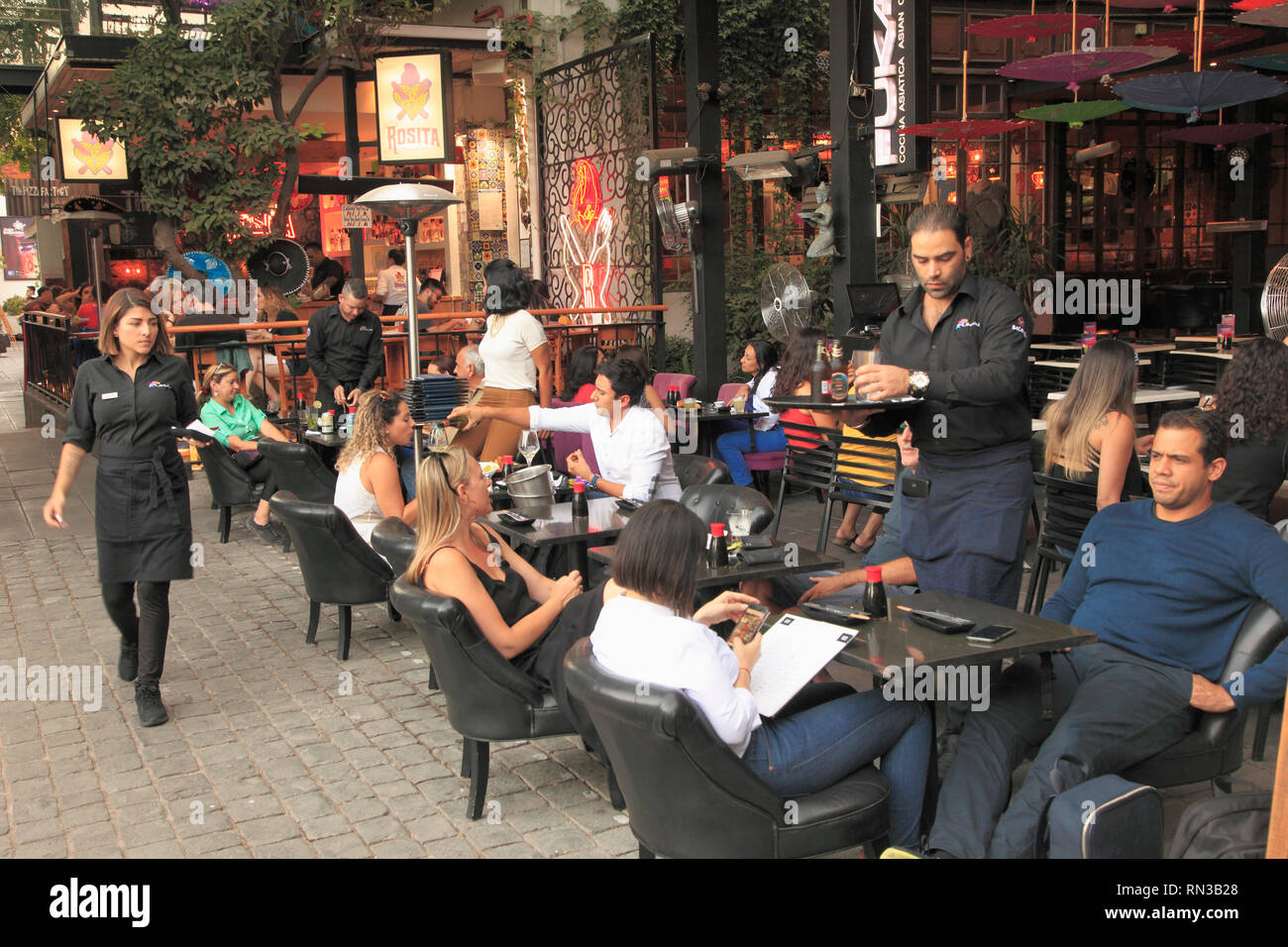 Chile, Santiago, Barrio Bellavista, Patio Bellavista, bar, people Stock