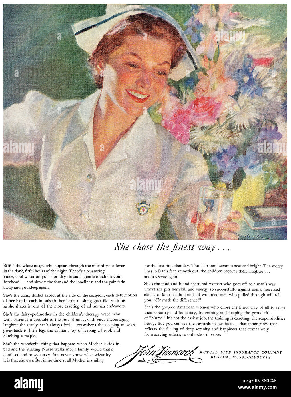 1954 U.S. advertisement for John Hancock mutual life insurance. Stock Photo