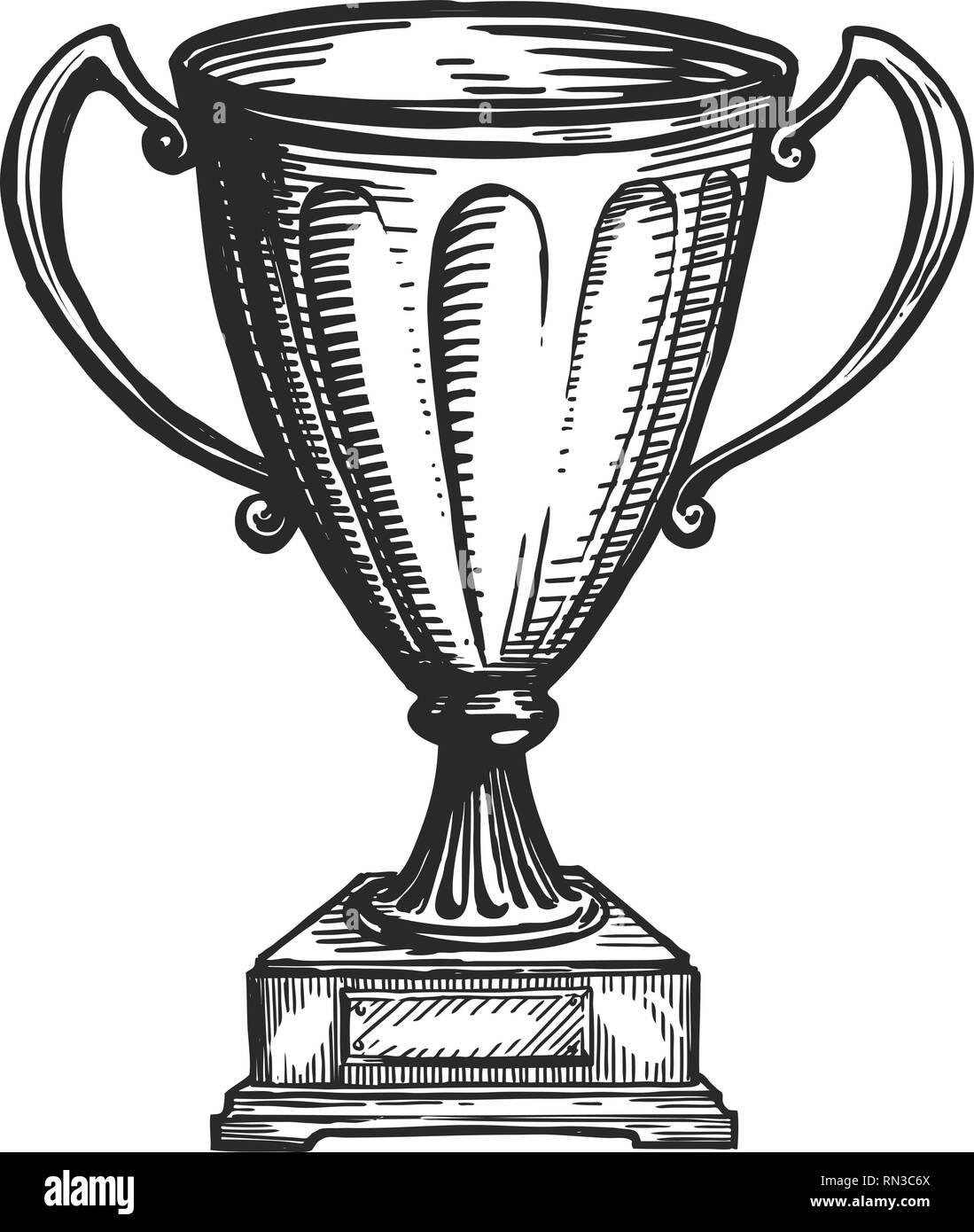 Winner trophy award. Win, winning, champion symbol. Hand drawn sketch vector illustration Stock Vector