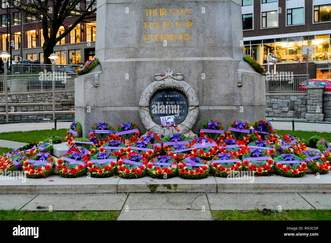 Remembrance Day wreaths, Cenotaph, Vancouver, British Columbia, Canada
