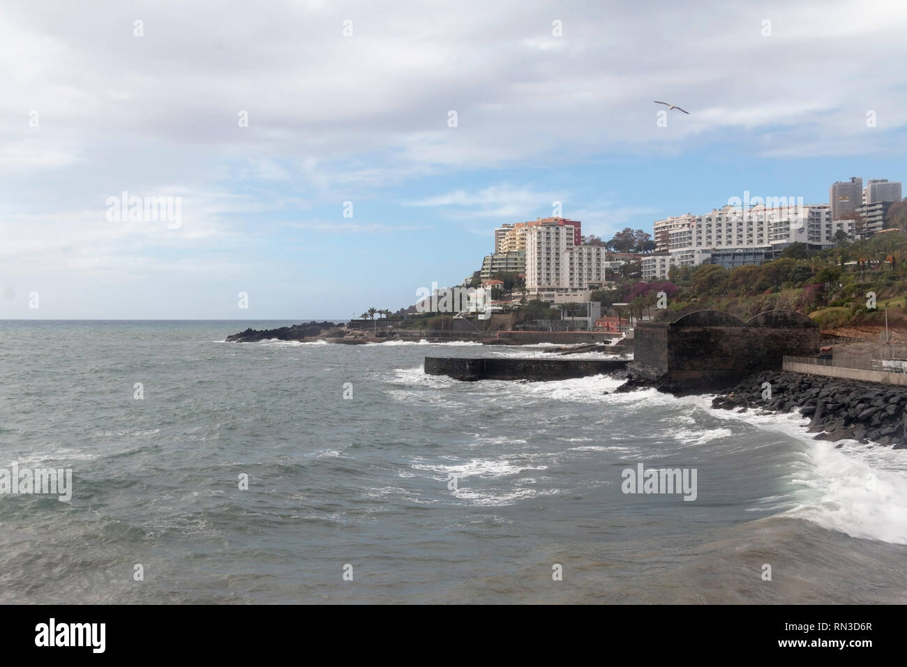 A coastal image showing a choppy Atlantic sea, Madeira, Portugal Stock Photo