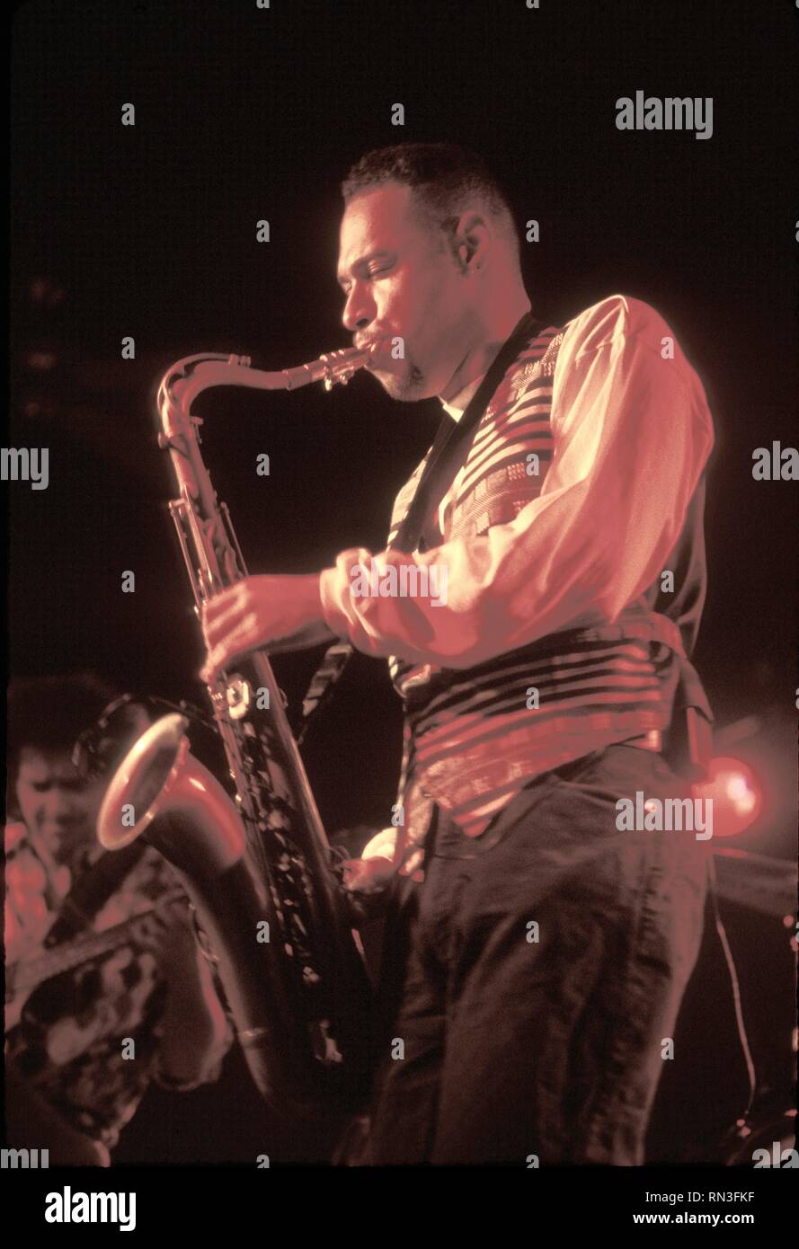 Jazz saxophonist and composer Joshua Redman is shown performing on stage during a "live" concert