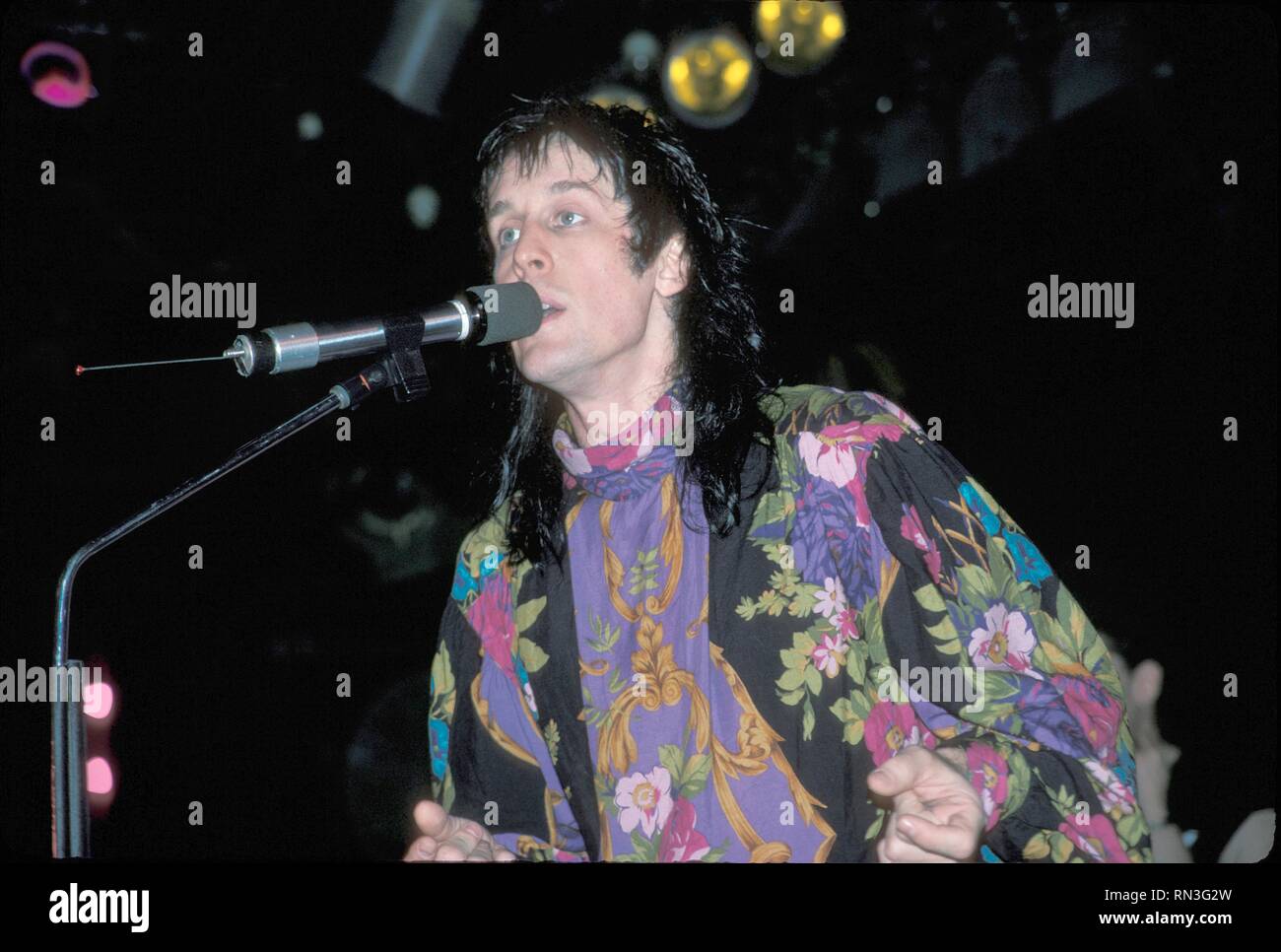 Musician, singer, songwriter and record producer Todd Rundgren is shown performing on stage during a 'live' concert appearance. Stock Photo