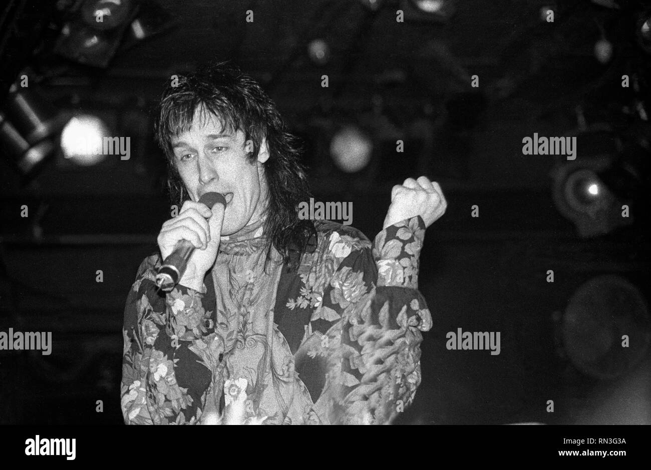 Musician, singer, songwriter and record producer Todd Rundgren is shown performing on stage during a 'live' concert appearance. Stock Photo