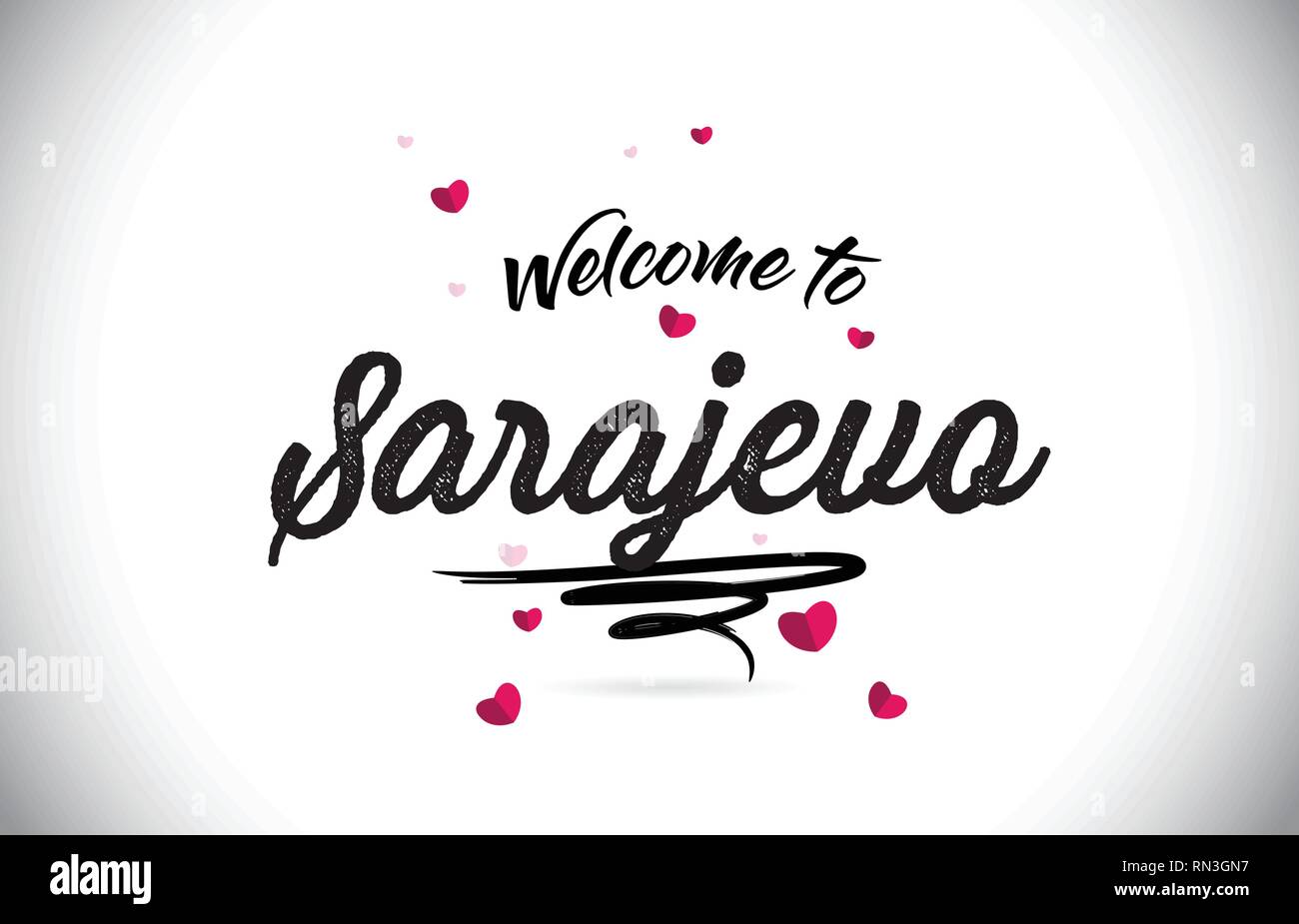 Sarajevo Welcome To Word Text with Handwritten Font and Pink Heart Shape Design Vector Illustration. Stock Vector