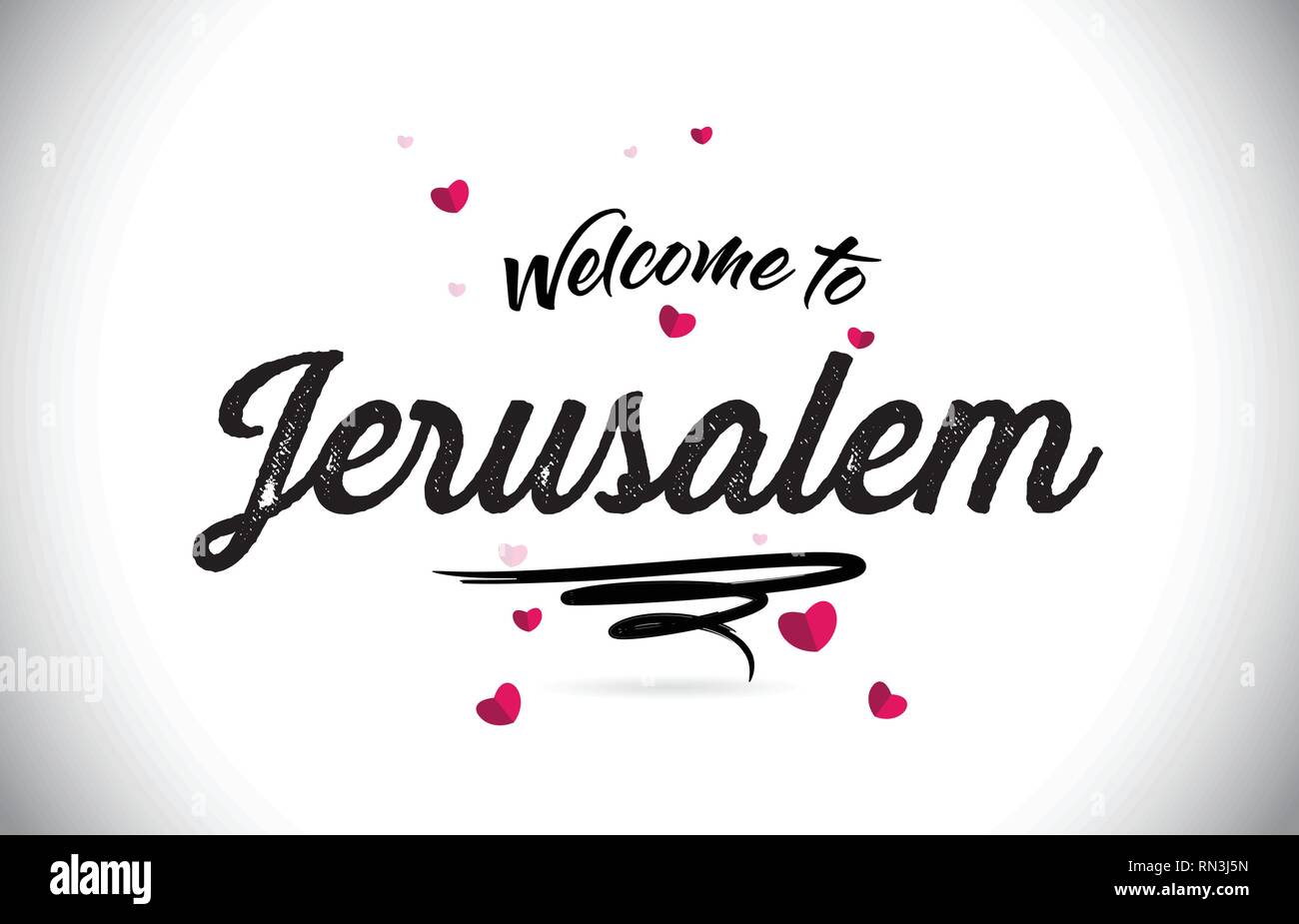 Jerusalem Welcome To Word Text with Handwritten Font and Pink Heart ...