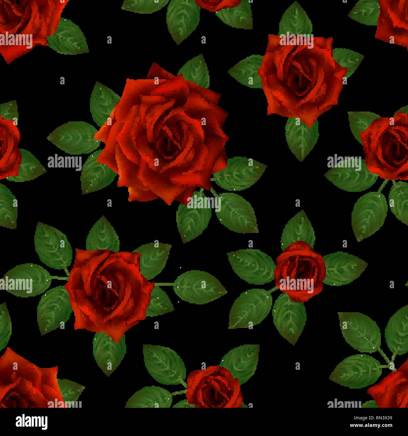 Seamless pattern with red roses. Beautiful realistic flowers with ...