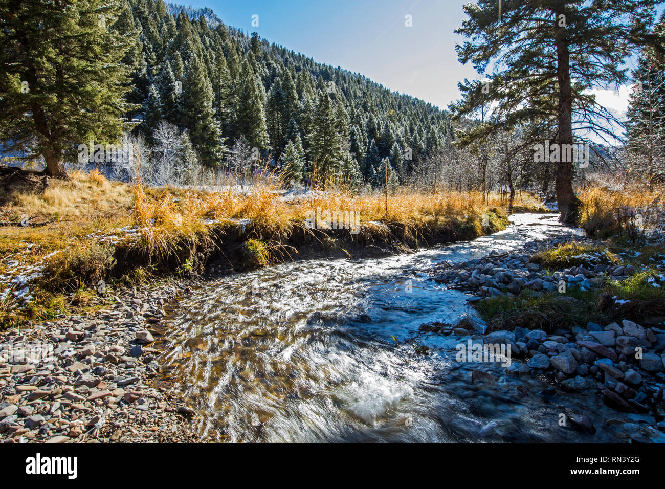 River during winter in Sun Valley, Idaho Stock Photo