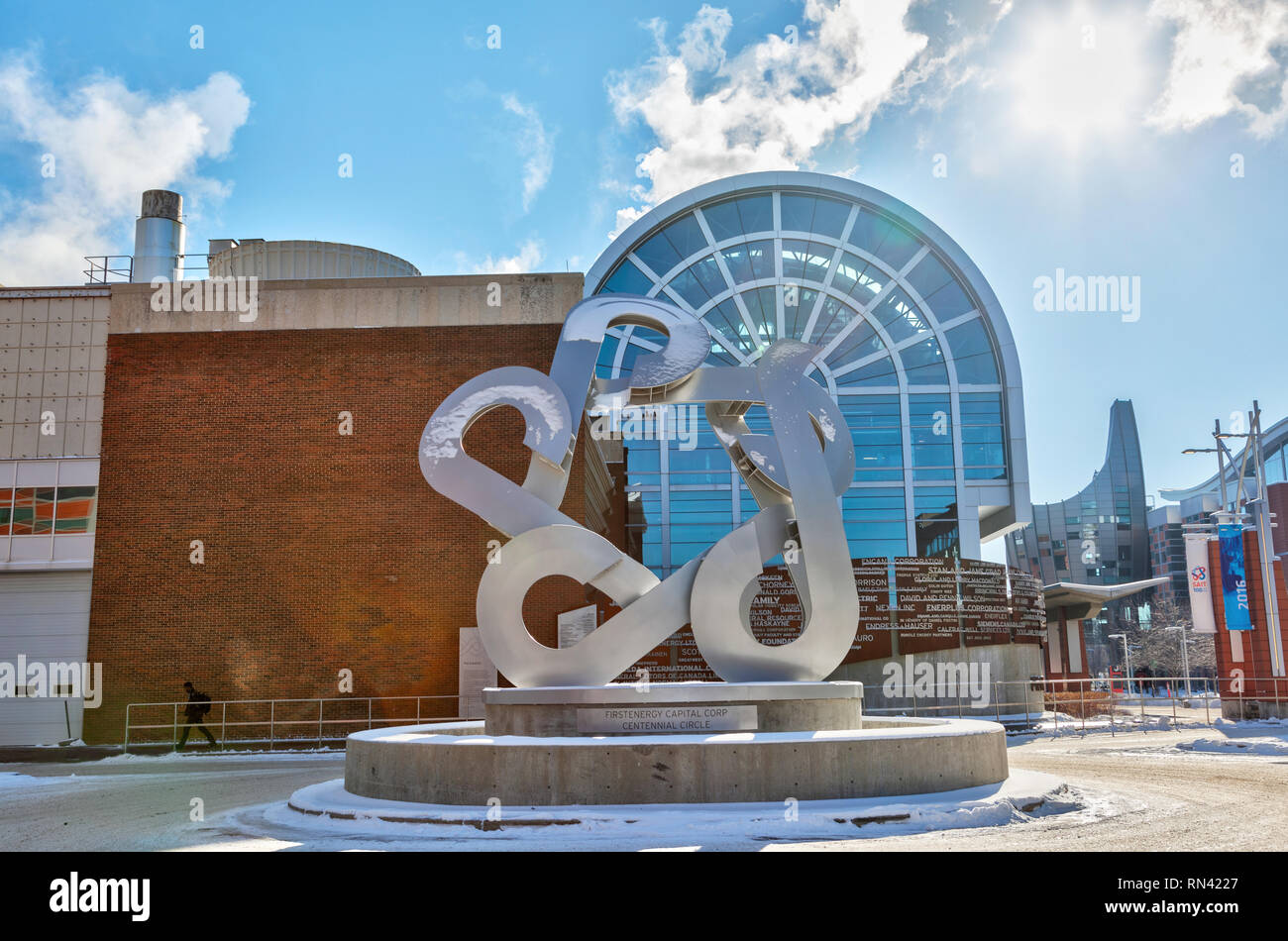 CALGARY, CANADA - FEB 14, 2019: The sculpture known as The Catalyst was installed on the Southern Alberta Institute of Technology's campus as part of  Stock Photo