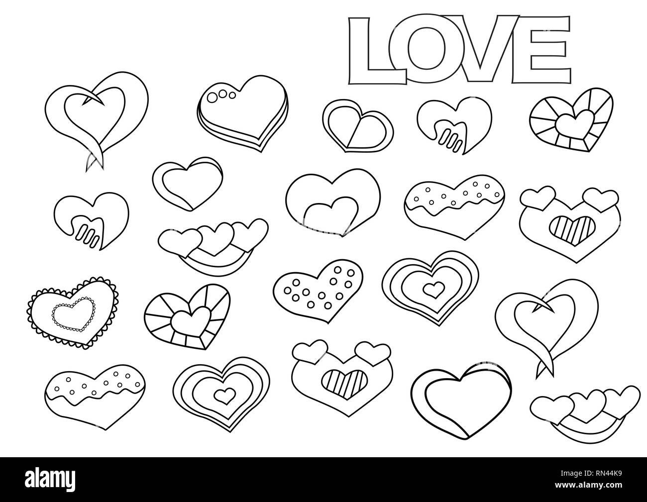 Download Valentine Day Hearts Set Coloring Book Page Template Outline Doodle Vector Illustration Stock Vector Image Art Alamy