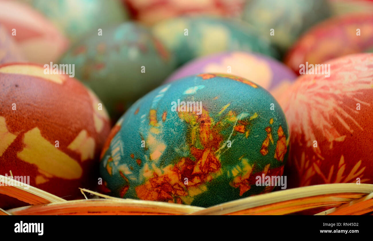 Close up of colored Easter eggs Stock Photo