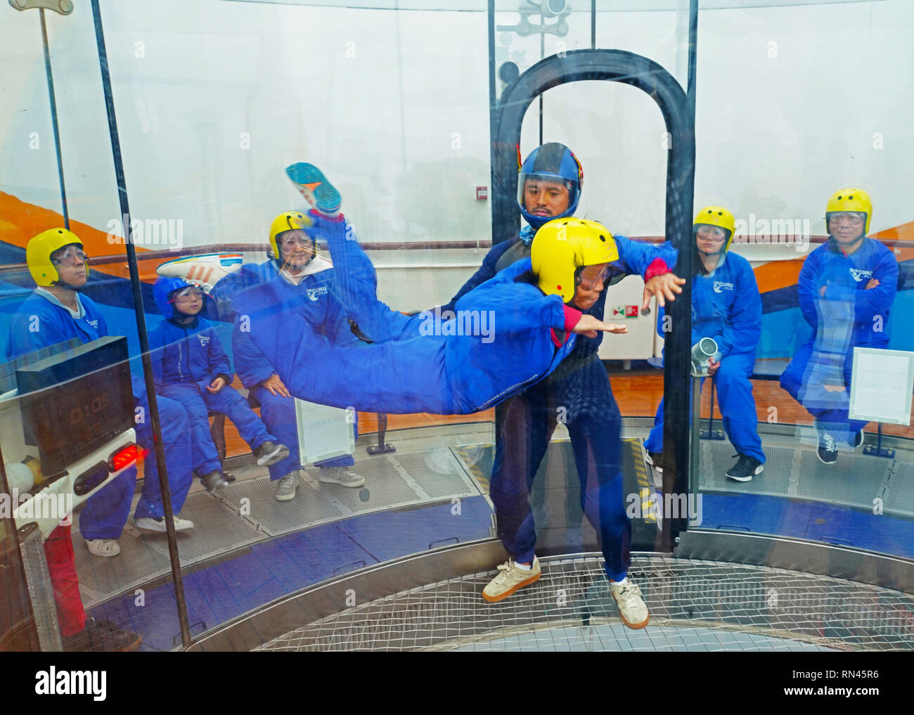 Sky diving simulator Royal Caribbean Lines mega cruise ship Quantum of the Seas. Stock Photo