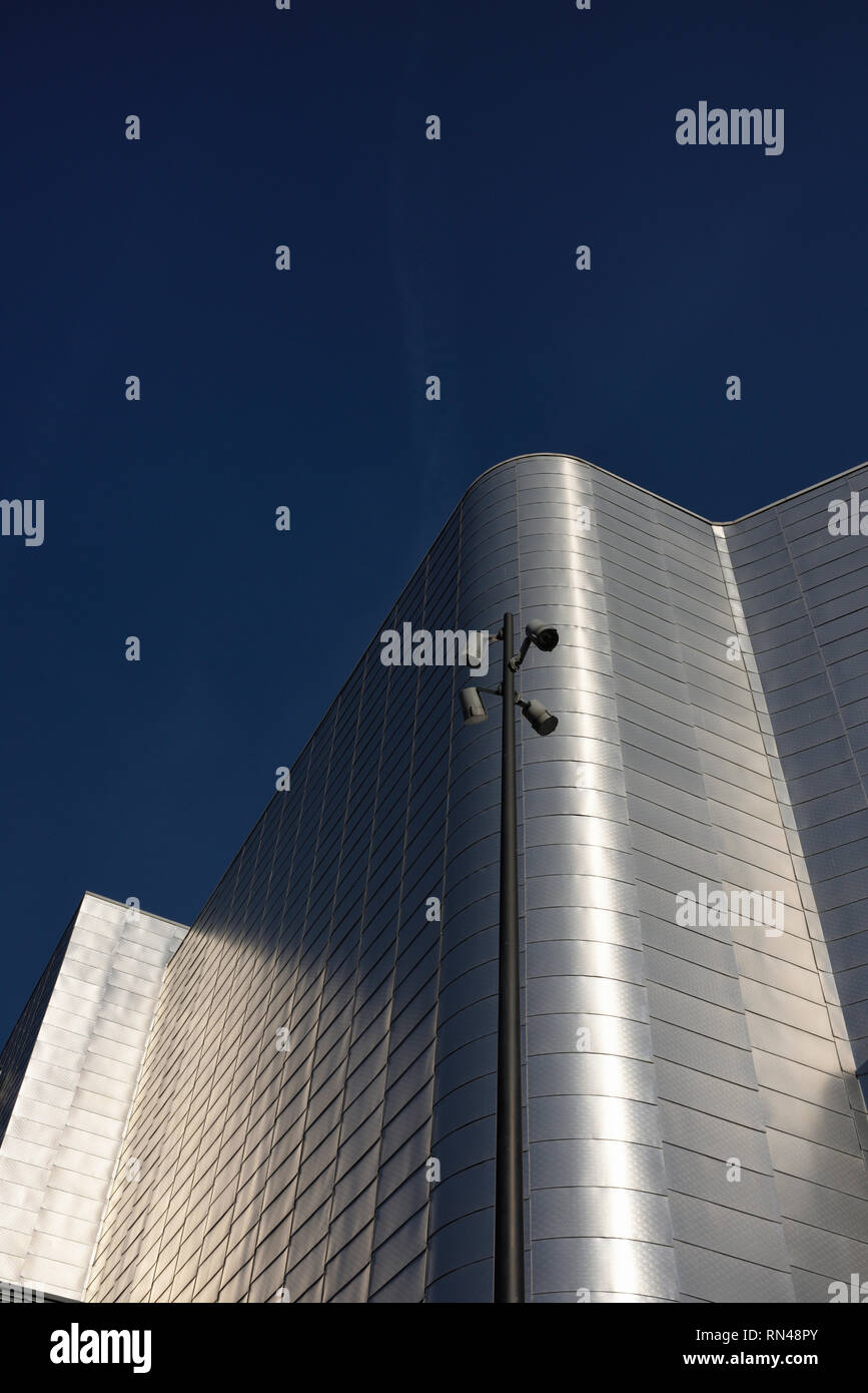 Modern building exterior with aluminium rainscreen cladding, sunlight ...