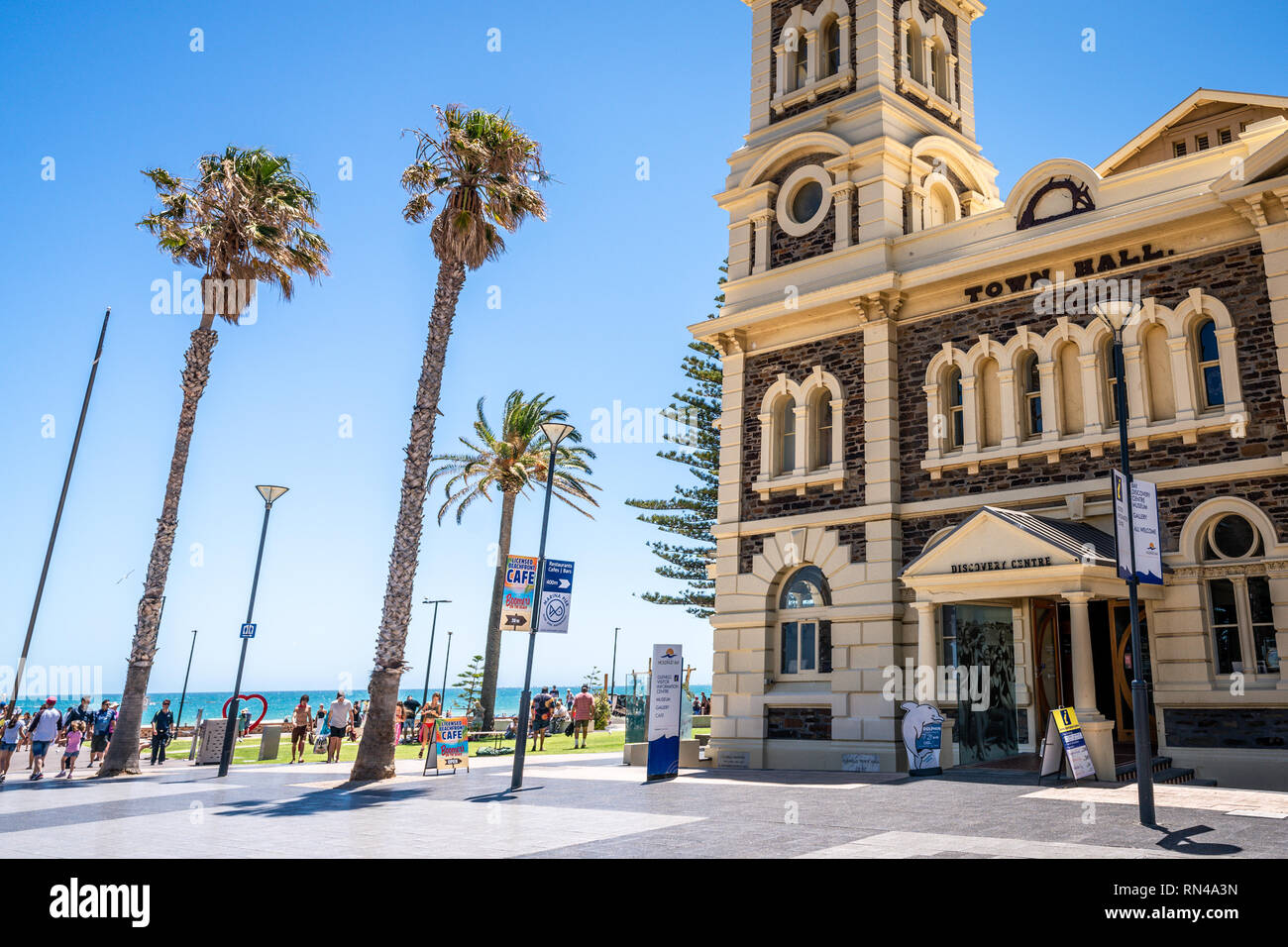 31st December 2018 , Glenelg Adelaide South Australia : Glenelg town hall building exterior and beach view in Glenelg SA Australia Stock Photo