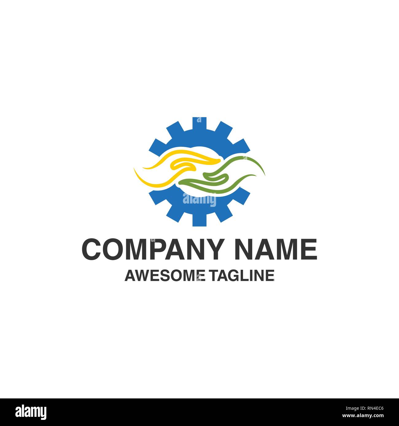 abstract logo with hand graphics and gears. vector logo template ready for use Stock Vector