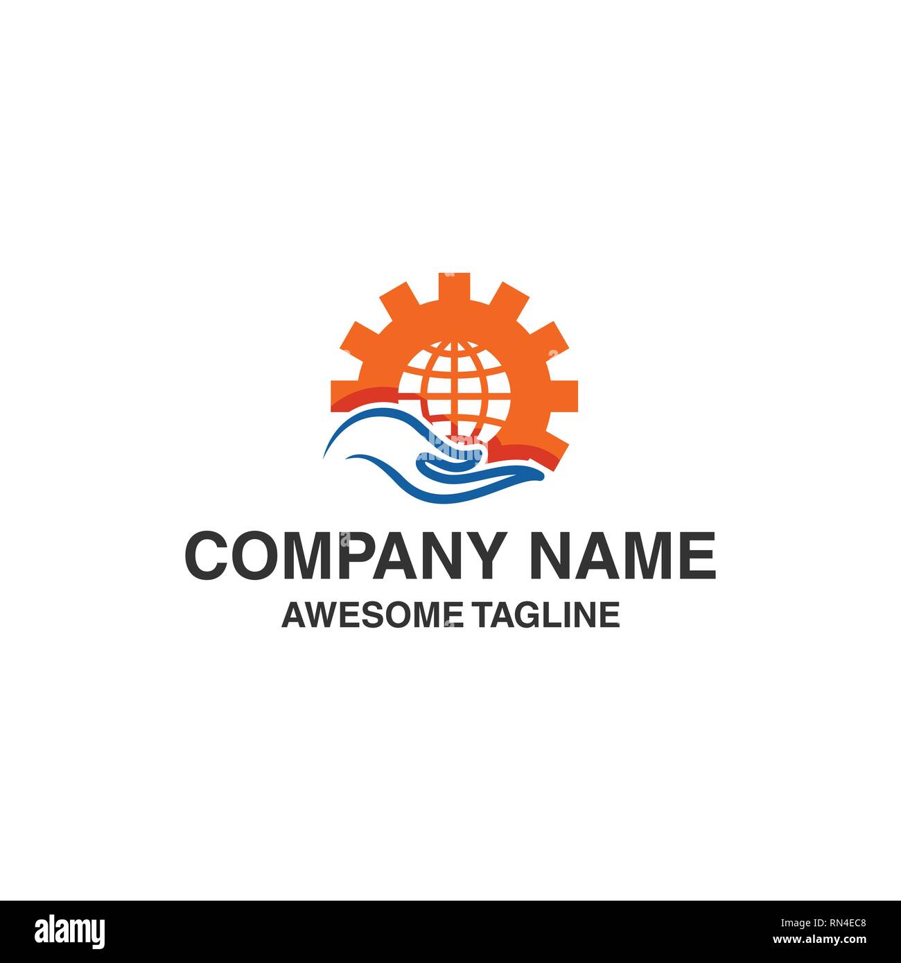 abstract logo with hand graphics and gears. vector logo template ready for use Stock Vector
