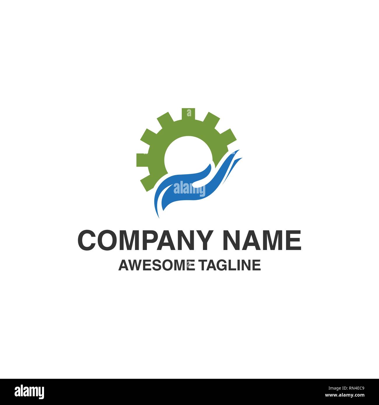 abstract logo with hand graphics and gears. vector logo template ready for use Stock Vector