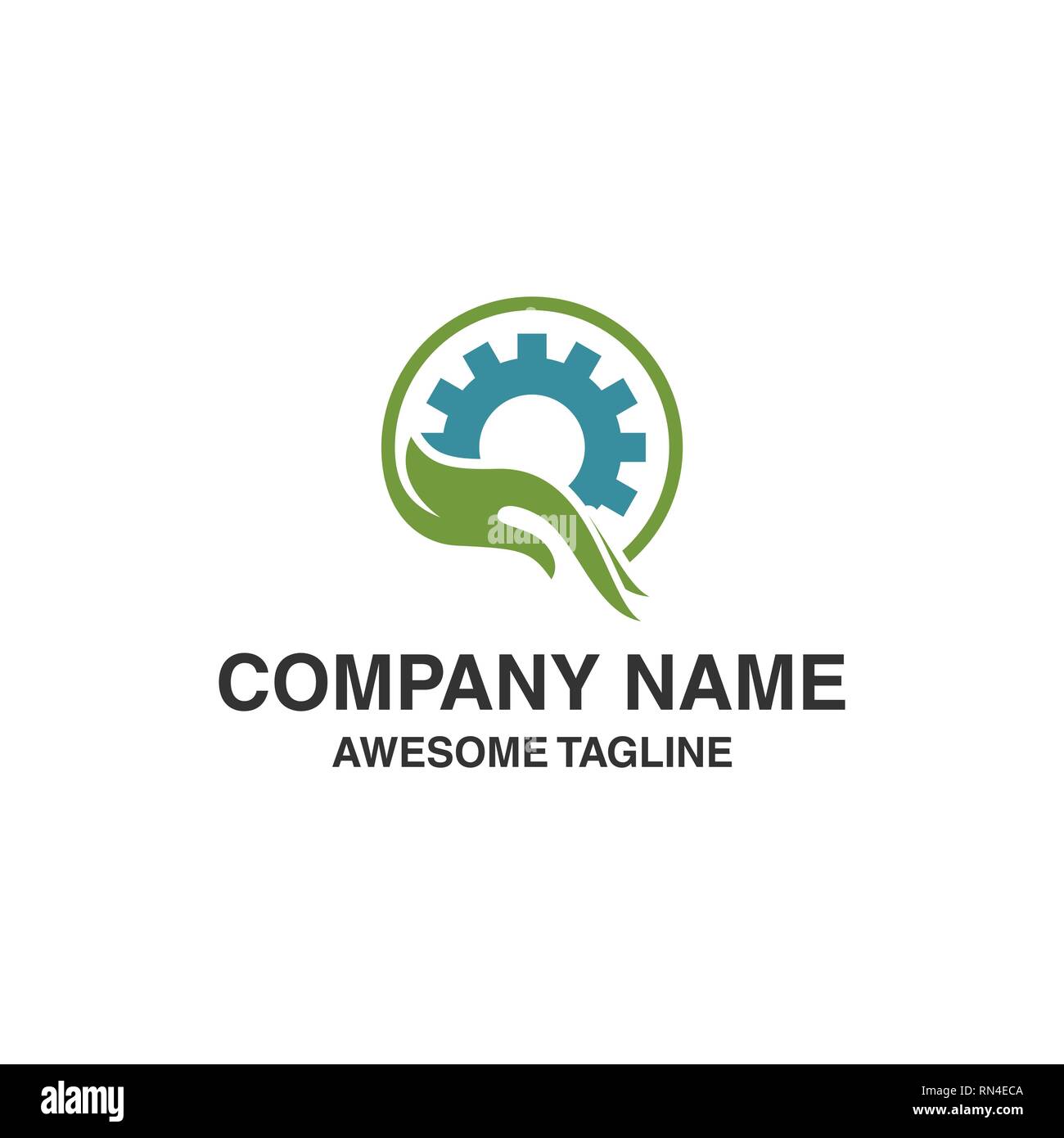 abstract logo with hand graphics and gears. vector logo template ready for use Stock Vector