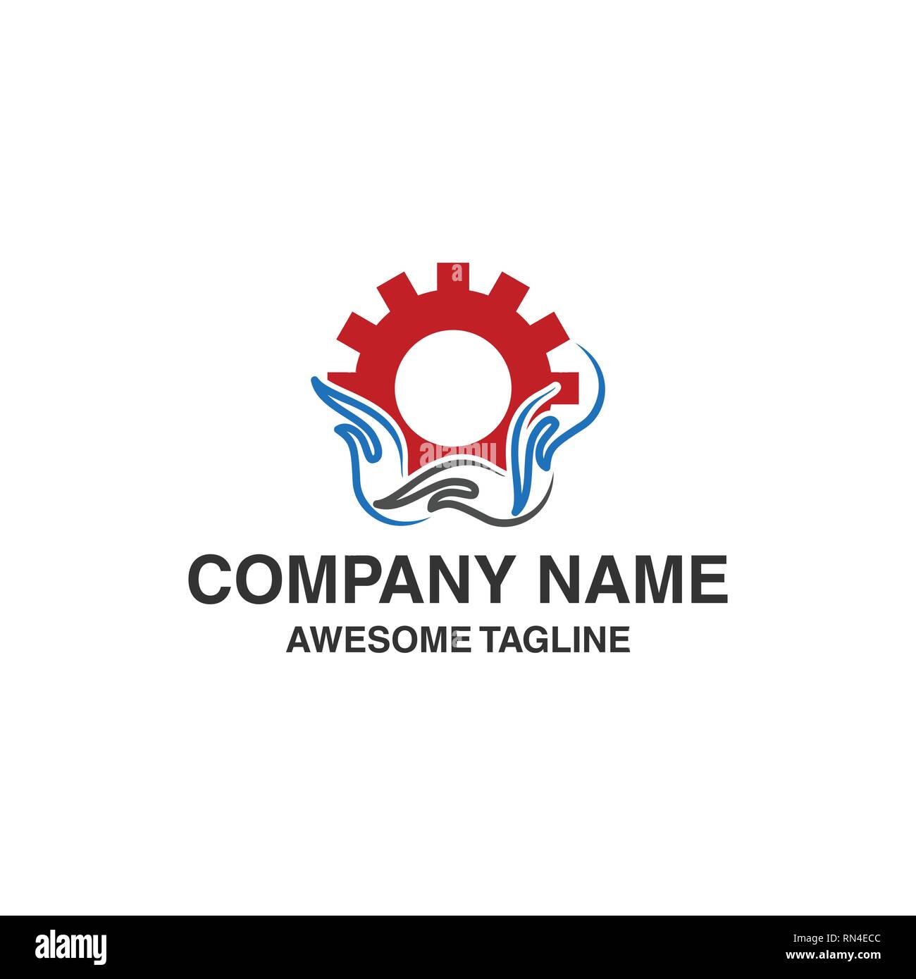 abstract logo with hand graphics and gears. vector logo template ready for use Stock Vector
