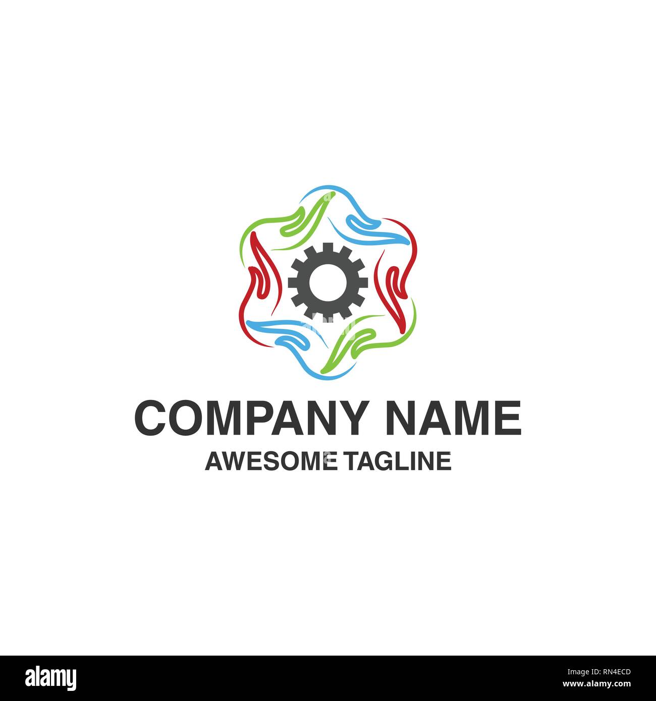 abstract logo with hand graphics and gears. vector logo template ready for use Stock Vector