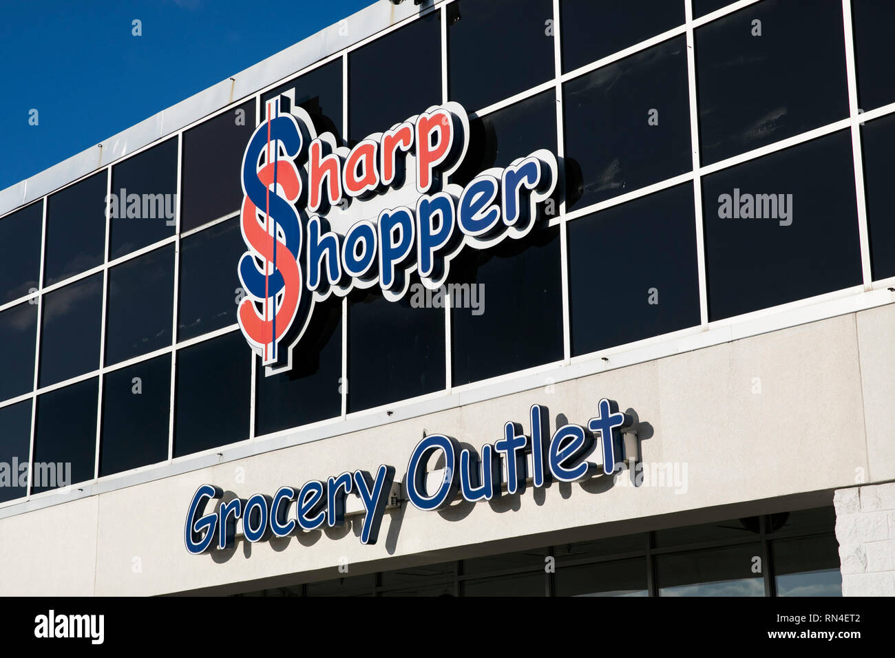 A logo sign outside of a Sharp Shopper Grocery Outlet store location in Winchester, Virginia on February 13, 2019. Stock Photo