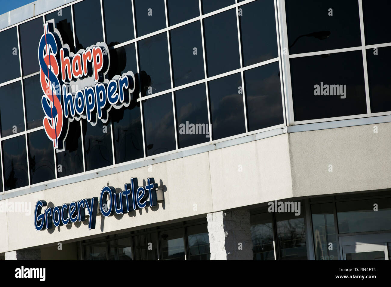 A logo sign outside of a Sharp Shopper Grocery Outlet store location in Winchester, Virginia on February 13, 2019. Stock Photo