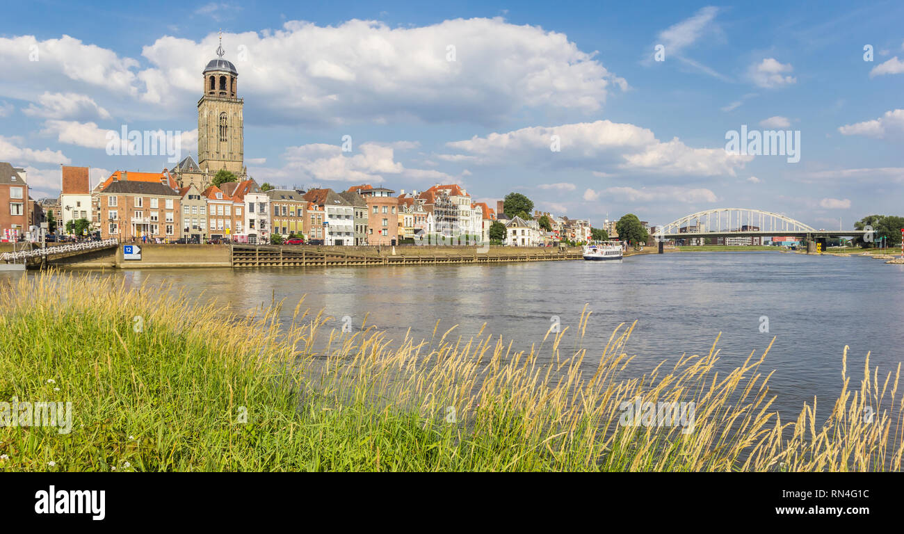Panorama of historic city Deventer at the IJssel river, Netherlands Stock Photo