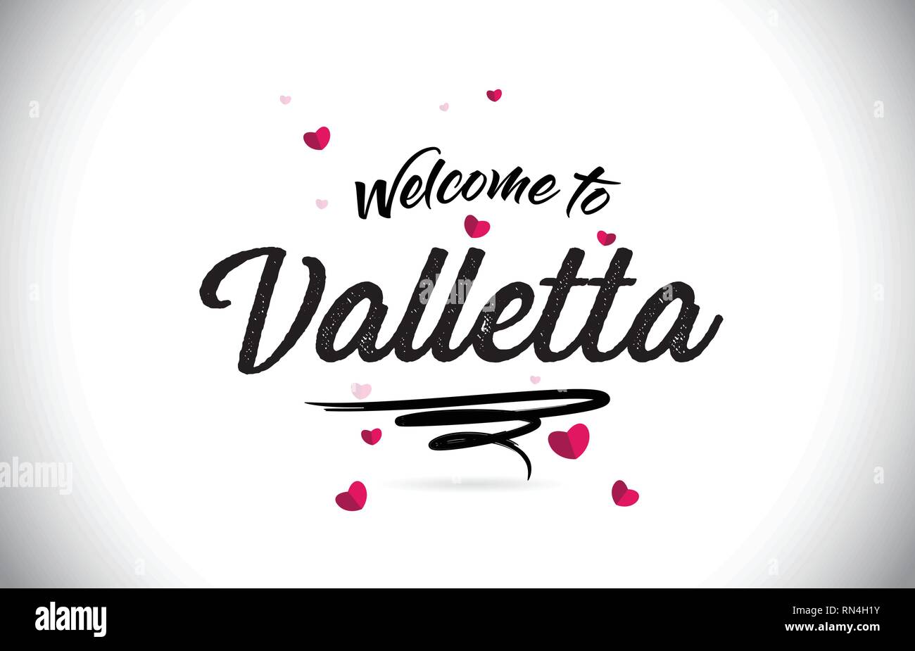 Valletta Welcome To Word Text with Handwritten Font and Pink Heart Shape Design Vector Illustration. Stock Vector