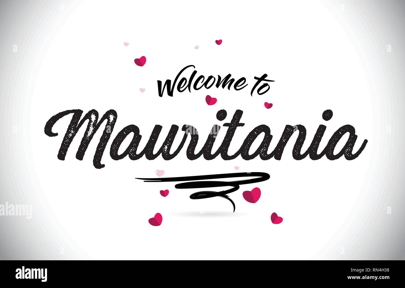 Mauritania Welcome To Word Text with Handwritten Font and Pink Heart Shape Design Vector Illustration. Stock Vector