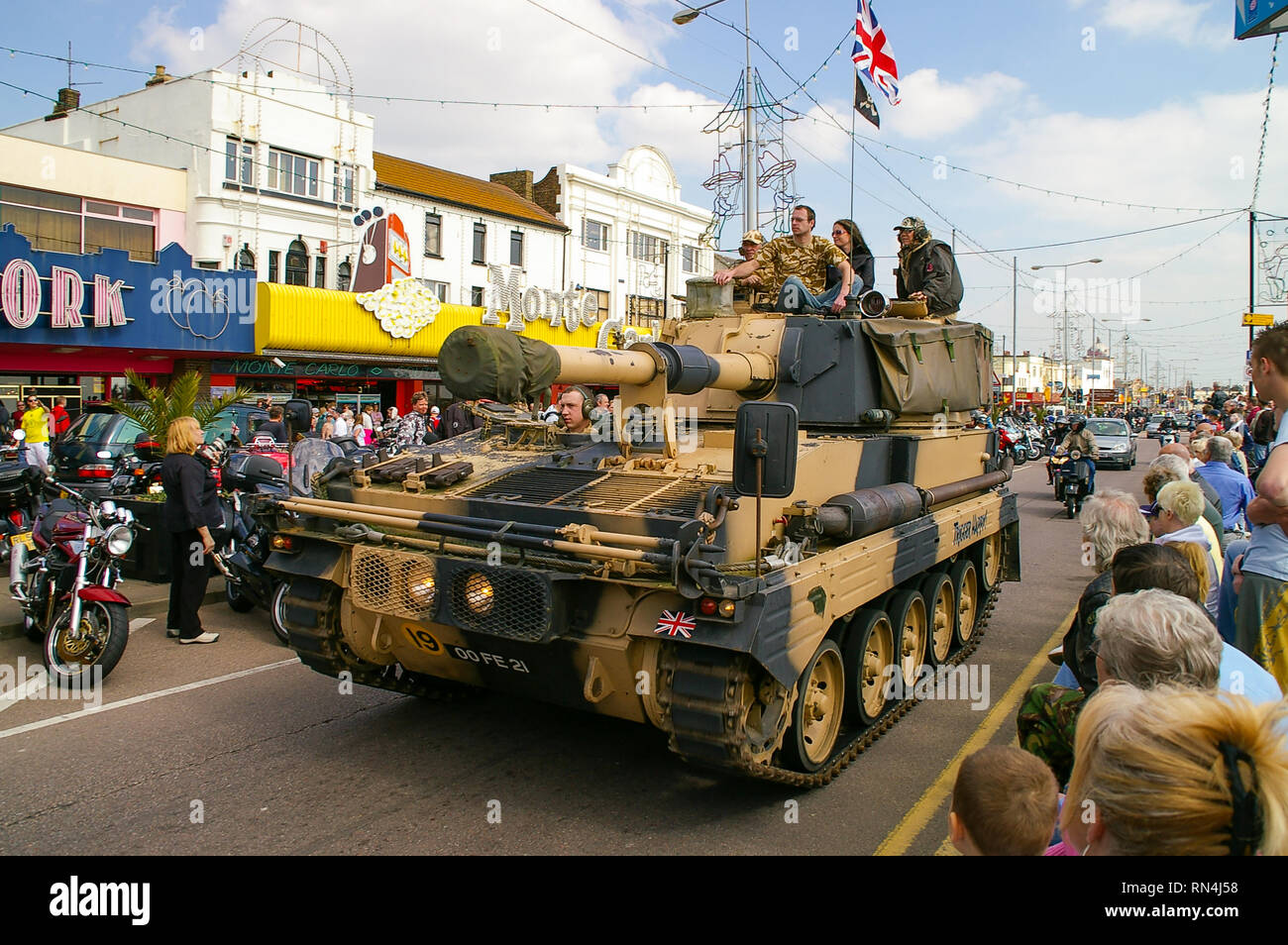 Abbot FV433 105mm Self propelled gun being driven along Marine Parade, Southend on Sea, Essex, UK. Ex military British Army in private hands Stock Photo