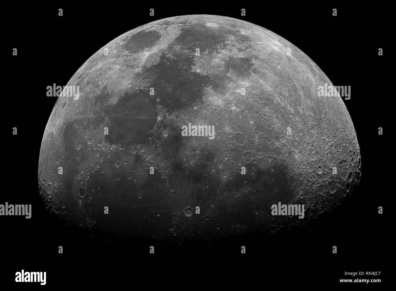 Detailed Moon in waxing gibbous phase with its craters, taken with