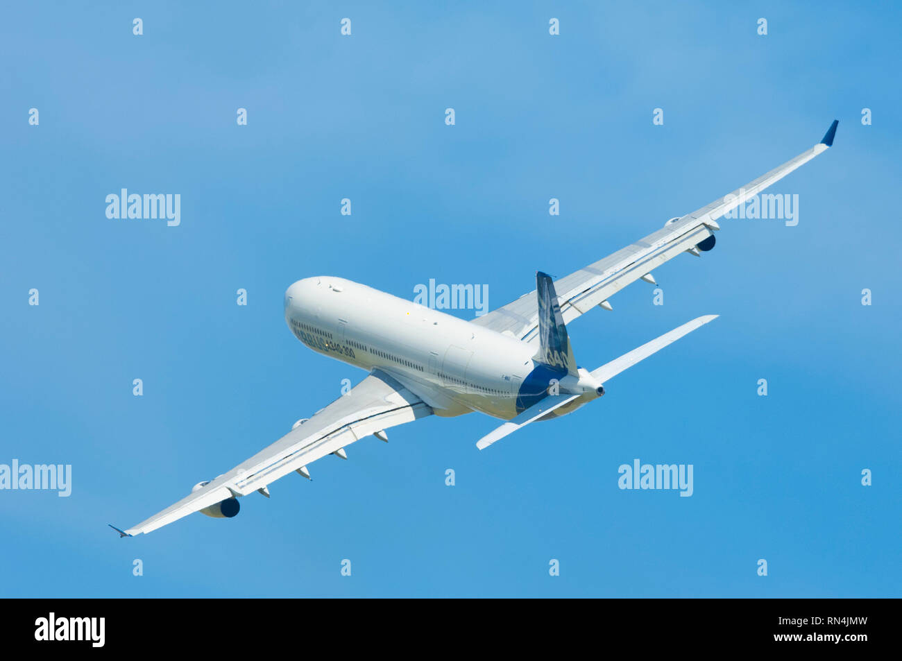 France, Seine Saint denis (93), Paris-Le Bourget airport, International Paris Air Show 2009, Airbus A340-300 flying Stock Photo