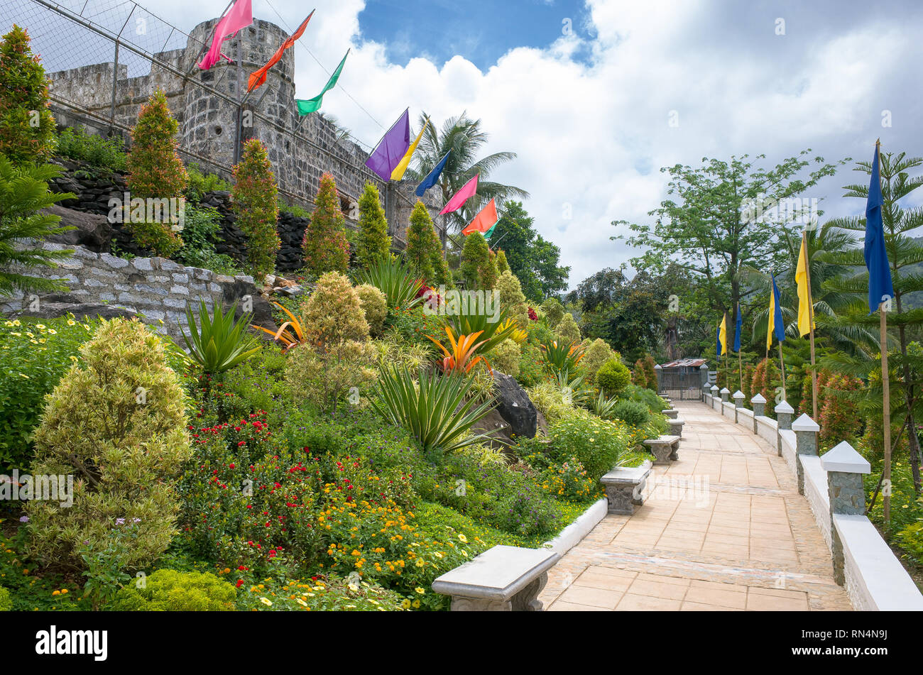 Fort San Andres Colorful Garden Walkway - Romblon Island, Philippines Stock Photo
