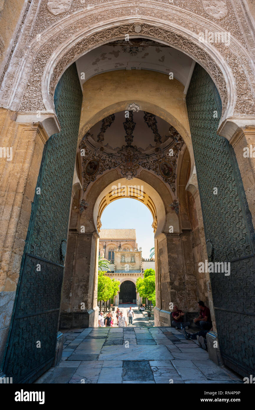 Entry to Cordoba Mezquita, a mosque turned cathedral which boasts some of the finest examples of Islamic architecture in the world, Córdoba, Spain. Stock Photo
