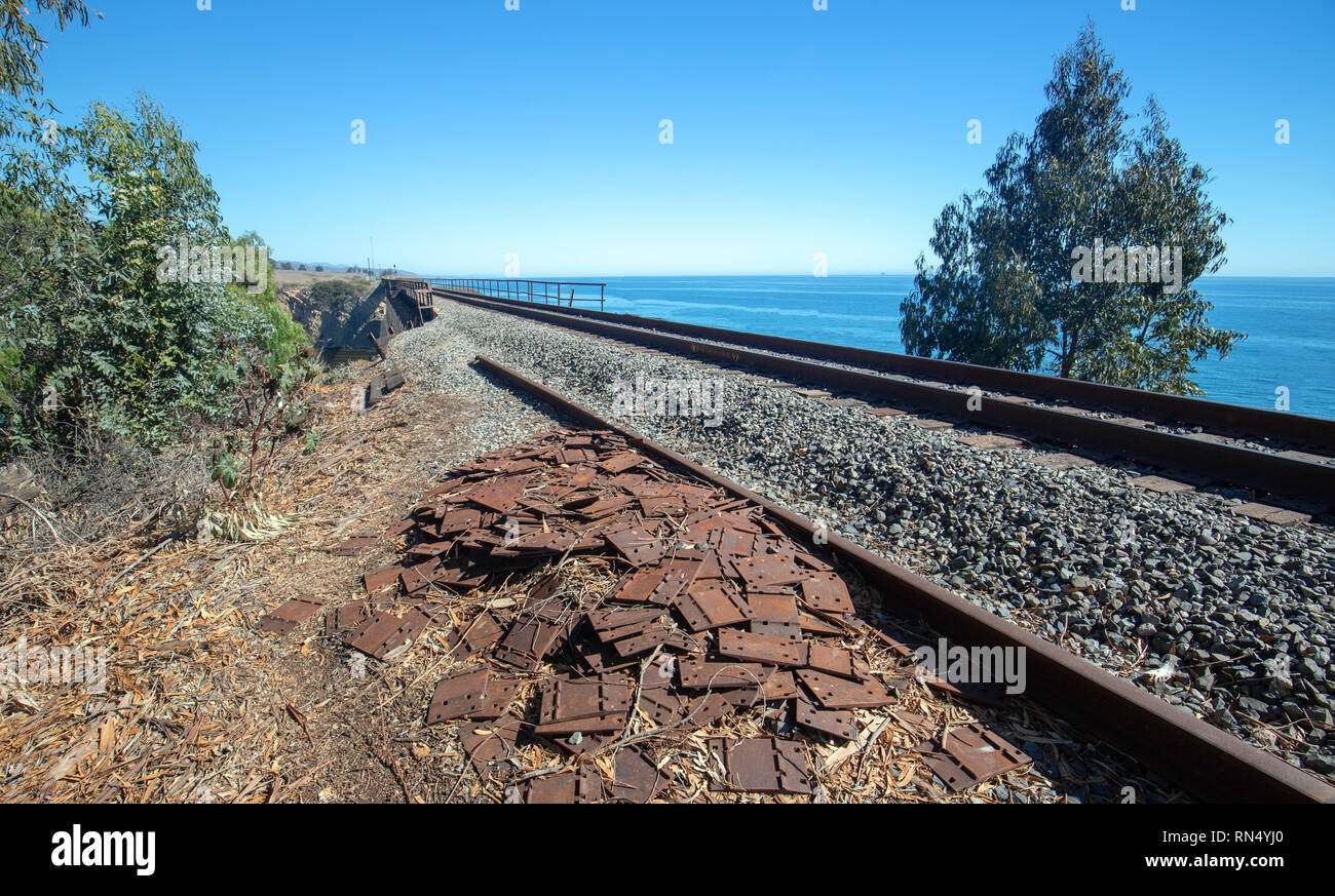 Railroad tracks over bridge at Gaviota Beach on the central coast of